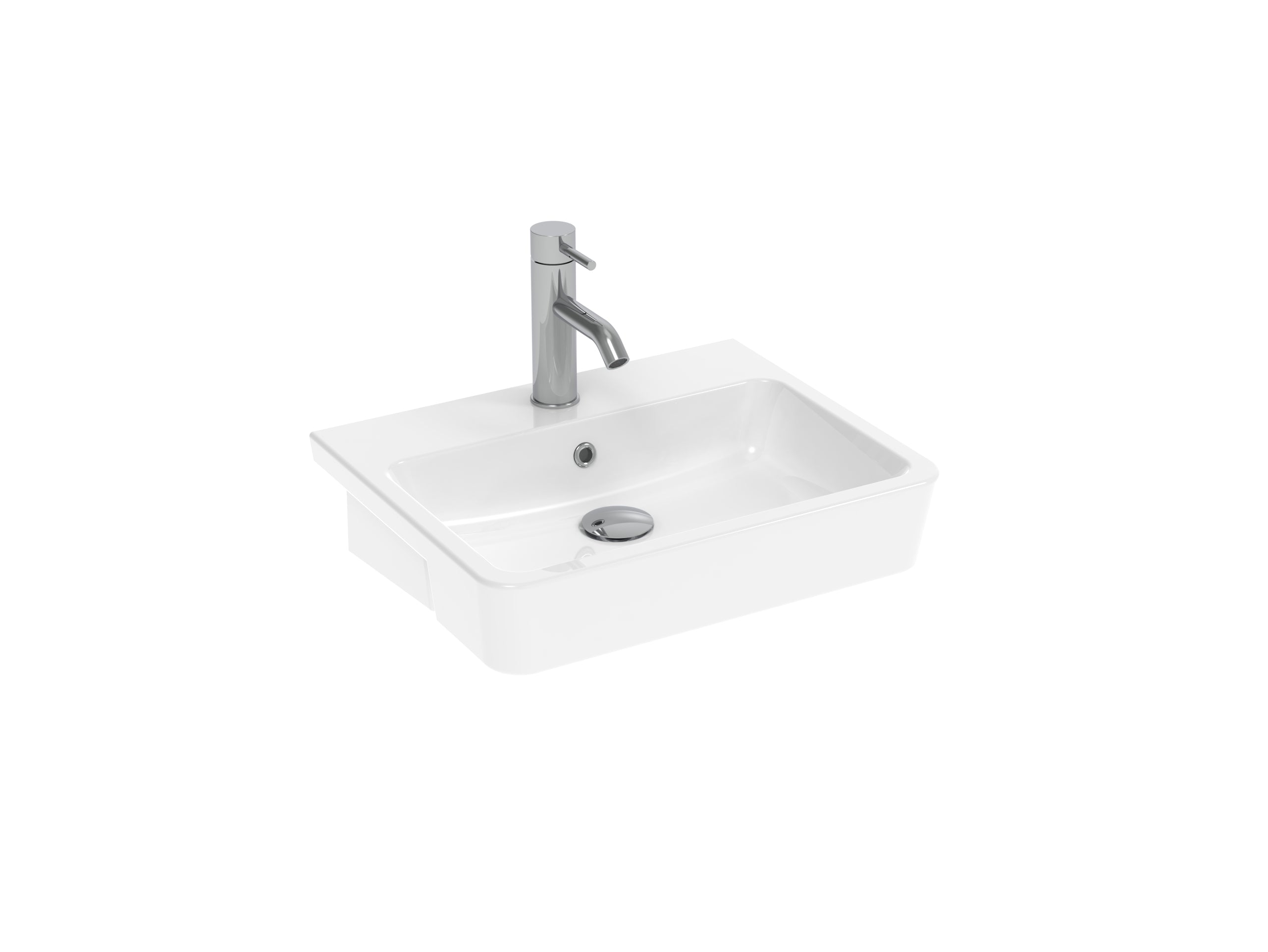 Modern semi-recessed washbasin for bathroom renovation, featuring 1 tap hole and sleek chrome faucet. Available in London.