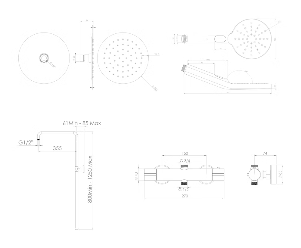 COS 2 way shower kit with bar valve - Matte Black