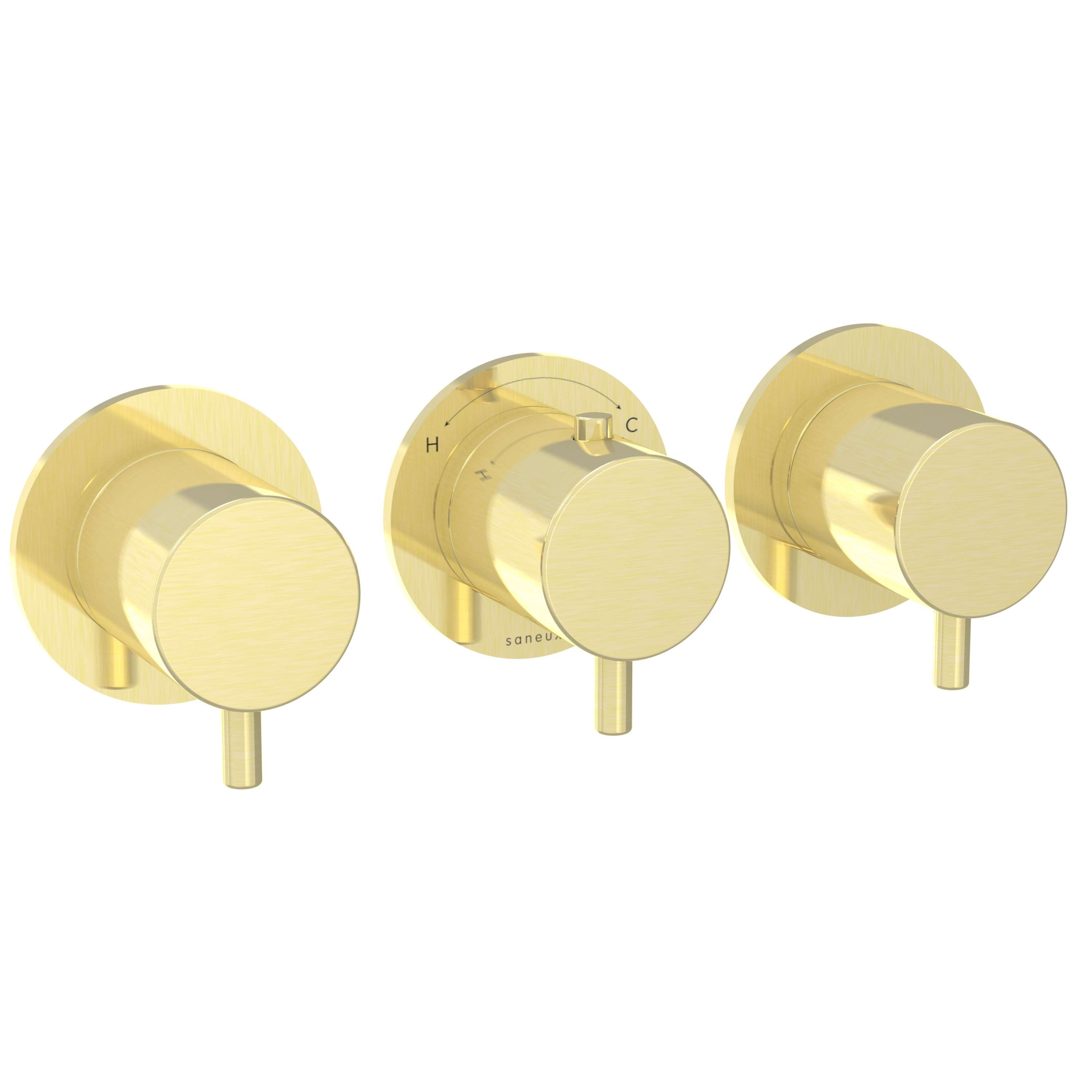 Gold 3-Way Thermostatic Shower Valve Kit for luxury bathroom fittings in London.