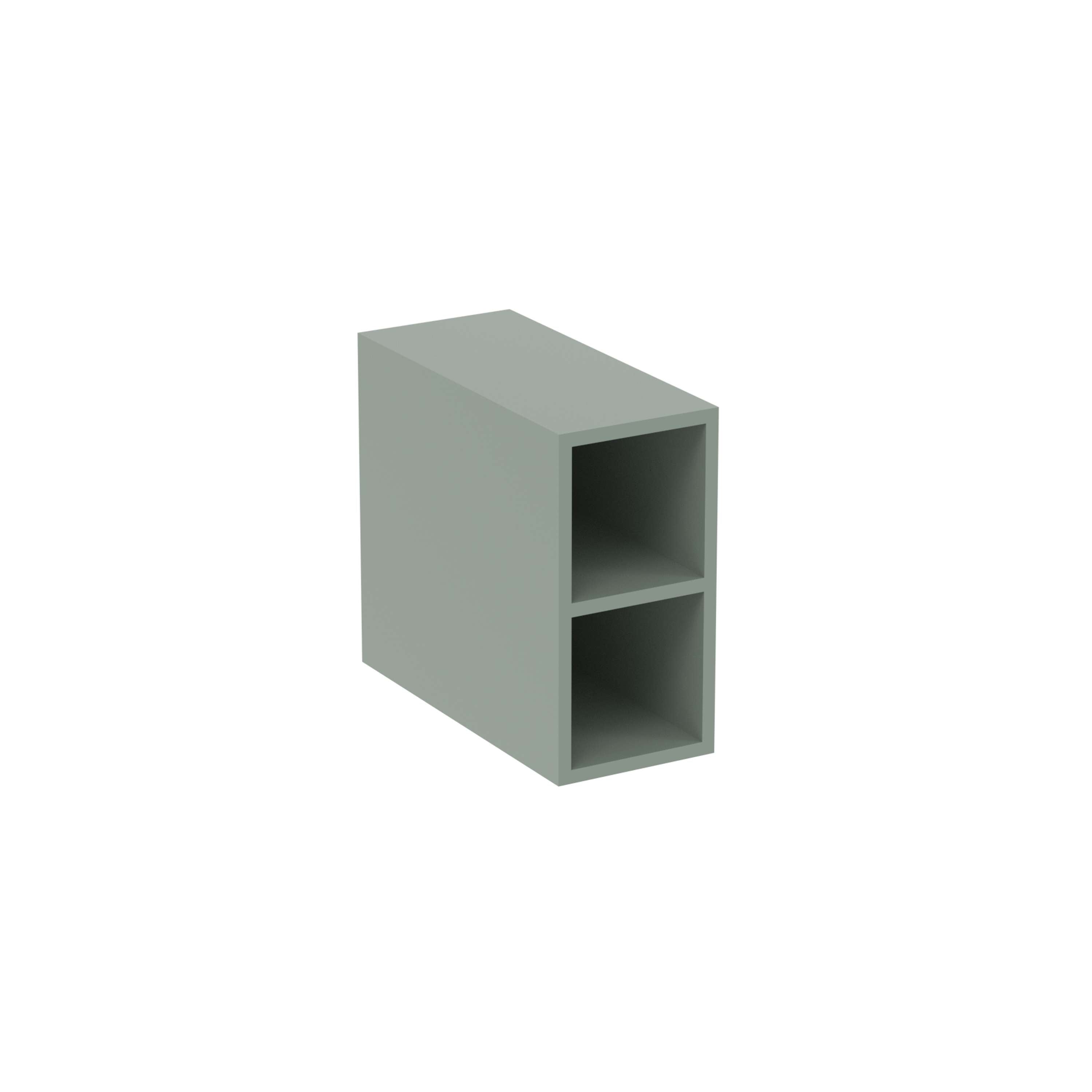 Furniture spacer unit in soft green, ideal for bathroom renovations and fitting in London showrooms.