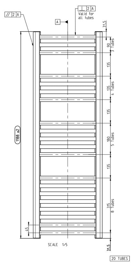 Toreno Black Curved W600 x H1200mm Heated Towel Rail