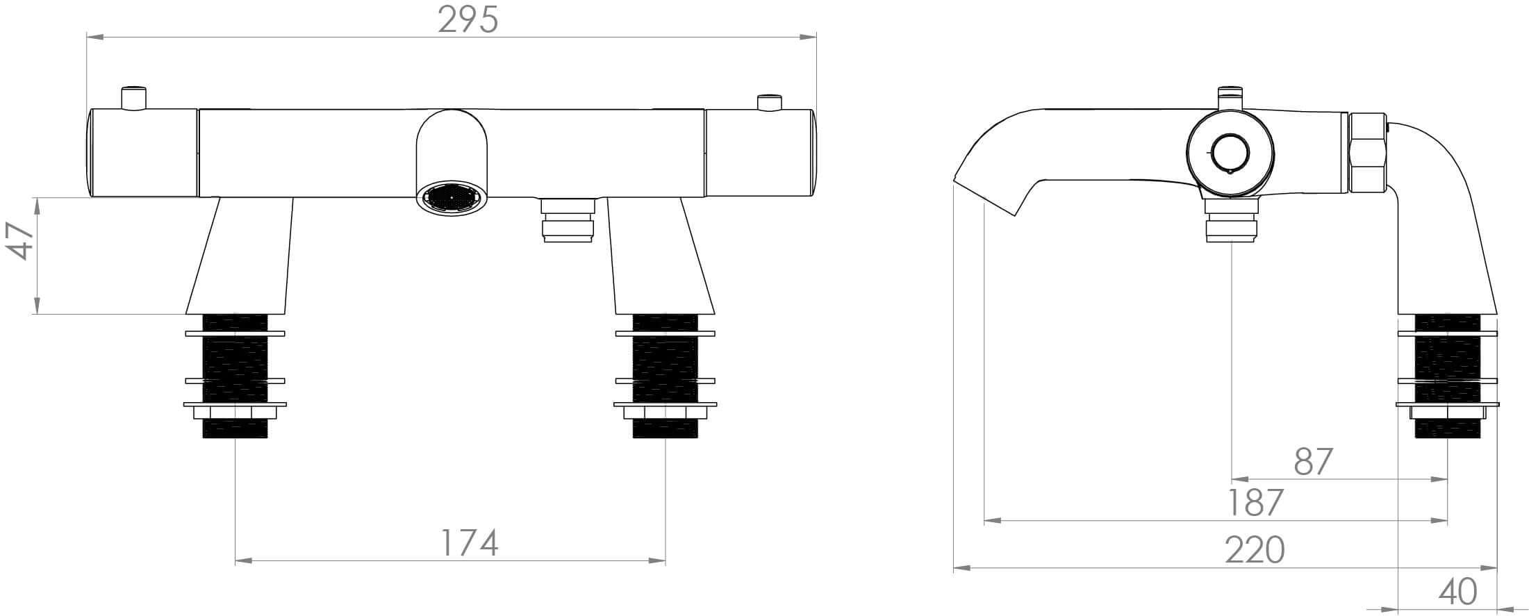 COS leg set dimensions for thermostatic bath shower mixer, ideal for bathroom fittings and renovation in London.